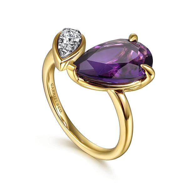 14K White Yellow Gold Diamond and Amethyst Open Ring - LR52696M45AM-Gabriel & Co.-Renee Taylor Gallery