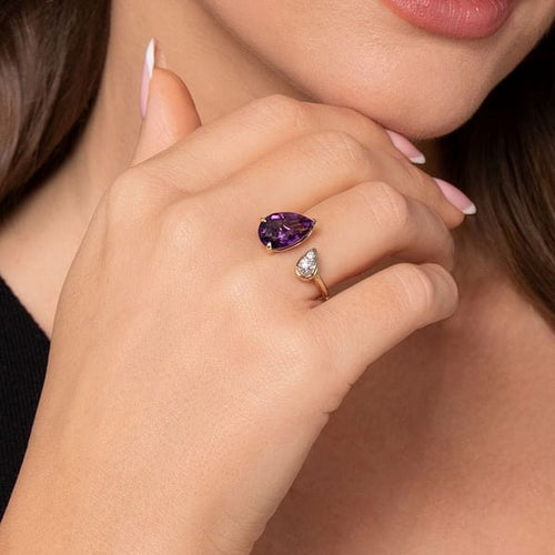 14K White Yellow Gold Diamond and Amethyst Open Ring - LR52696M45AM-Gabriel & Co.-Renee Taylor Gallery
