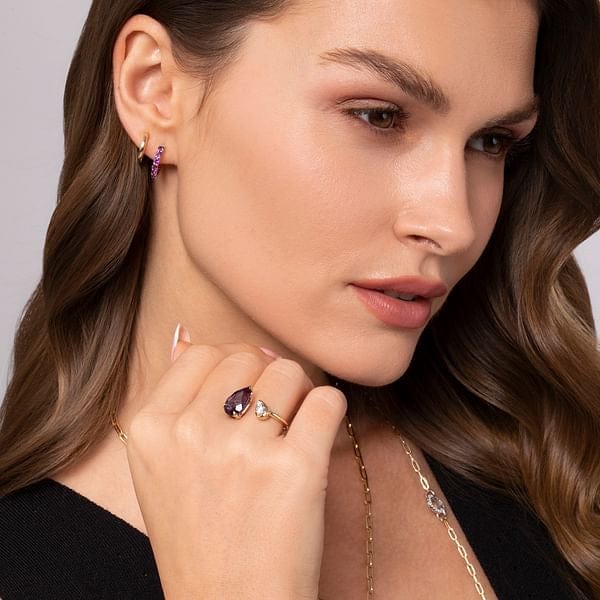14K White Yellow Gold Diamond and Amethyst Open Ring - LR52696M45AM-Gabriel & Co.-Renee Taylor Gallery