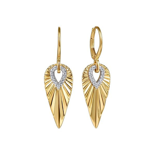 14K White & Yellow Gold Diamond and Diamond Cut Huggie Drop Earrings - EG15347M45JJ-Gabriel & Co.-Renee Taylor Gallery