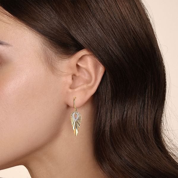 14K White & Yellow Gold Diamond and Diamond Cut Huggie Drop Earrings - EG15347M45JJ-Gabriel & Co.-Renee Taylor Gallery