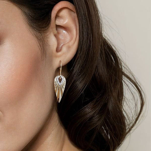 14K White & Yellow Gold Diamond and Diamond Cut Huggie Drop Earrings - EG15347M45JJ-Gabriel & Co.-Renee Taylor Gallery
