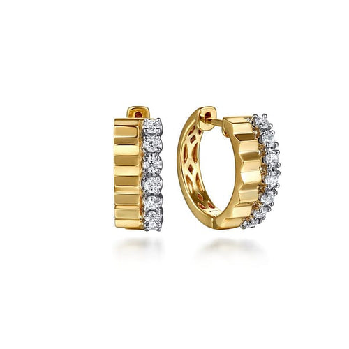 14K White & Yellow Gold Diamond and Diamond Cut Huggie Earrings - EG15339M45JJ-Gabriel & Co.-Renee Taylor Gallery