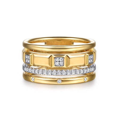 14K White & Yellow Gold Diamond and RD Half Cube Easy Stackable Ring Contemporary Collection - LR53099M45JJ-Gabriel & Co.-Renee Taylor Gallery