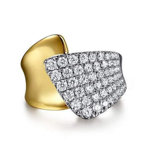 14K White & Yellow Gold Graduating Diamond Bypass Ring - LR52801M45JJ-Gabriel & Co.-Renee Taylor Gallery
