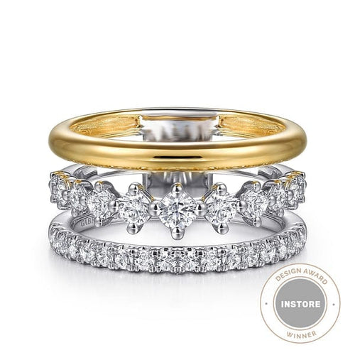 14K White & Yellow Gold Graduating Diamond Easy Stackable Ring - LR52808M45JJ-Gabriel & Co.-Renee Taylor Gallery