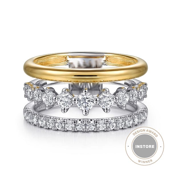 14K White & Yellow Gold Graduating Diamond Easy Stackable Ring - LR52808M45JJ-Gabriel & Co.-Renee Taylor Gallery