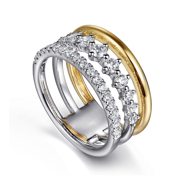 14K White & Yellow Gold Graduating Diamond Easy Stackable Ring - LR52808M45JJ-Gabriel & Co.-Renee Taylor Gallery