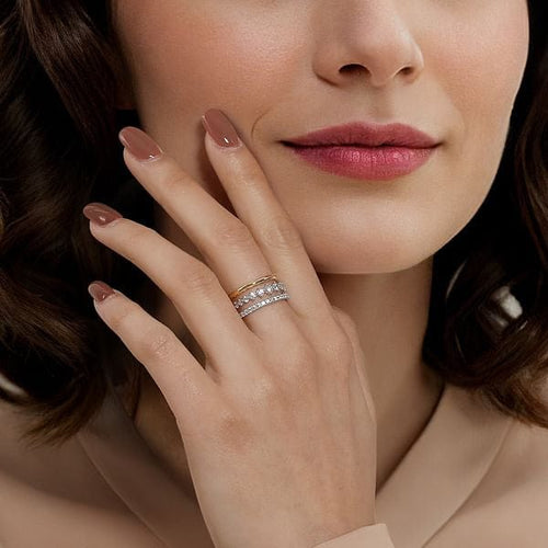 14K White & Yellow Gold Graduating Diamond Easy Stackable Ring - LR52808M45JJ-Gabriel & Co.-Renee Taylor Gallery