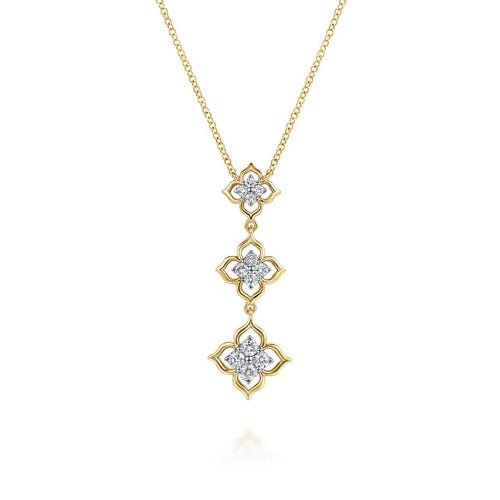 14K White & Yellow Gold Graduating Diamond Flower Pendant Drop Necklace - NK8245M45JJ-Gabriel & Co.-Renee Taylor Gallery