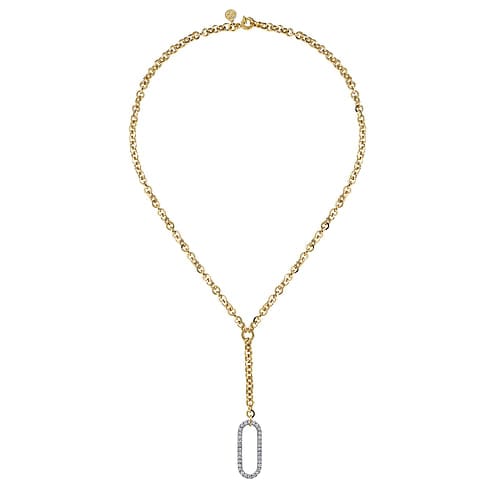 14K Yellow Gold Hollow Tube Link Diamond Necklace - NK7366-18M45JJ-Gabriel & Co.-Renee Taylor Gallery
