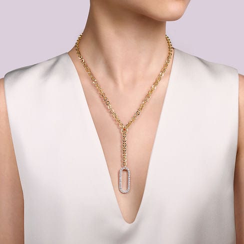 14K Yellow Gold Hollow Tube Link Diamond Necklace - NK7366-18M45JJ-Gabriel & Co.-Renee Taylor Gallery