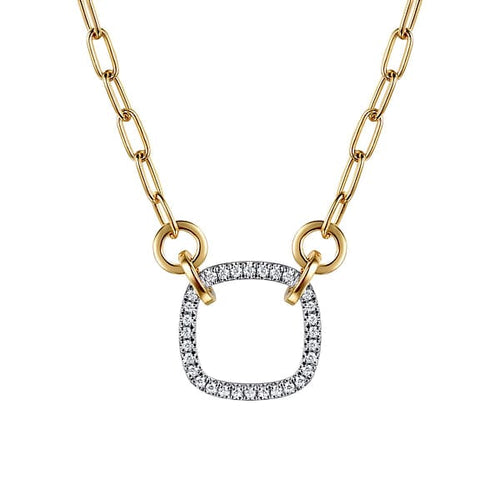 14K White & Yellow Gold Open Cushion Shape Diamond Hollow Paperclip Chain Necklace - NK7732M45JJ-Gabriel & Co.-Renee Taylor Gallery