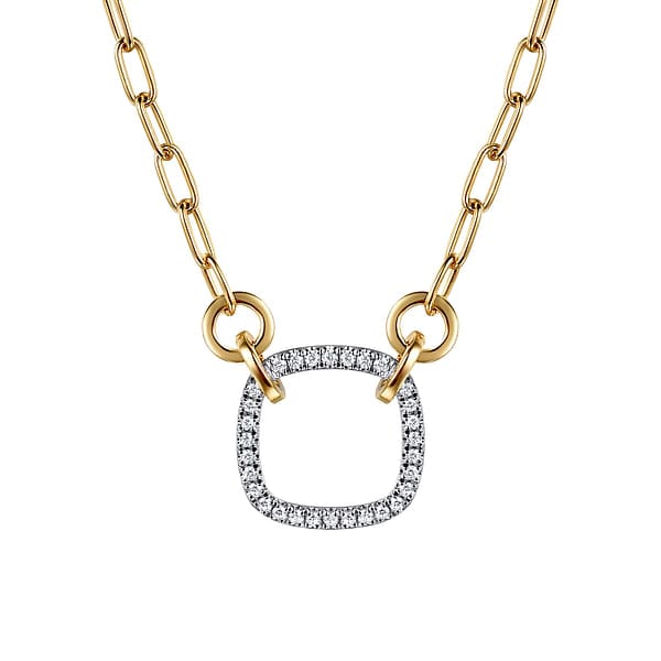 14K White & Yellow Gold Open Cushion Shape Diamond Hollow Paperclip Chain Necklace - NK7732M45JJ-Gabriel & Co.-Renee Taylor Gallery