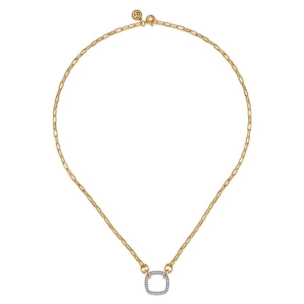 14K White & Yellow Gold Open Cushion Shape Diamond Hollow Paperclip Chain Necklace - NK7732M45JJ-Gabriel & Co.-Renee Taylor Gallery