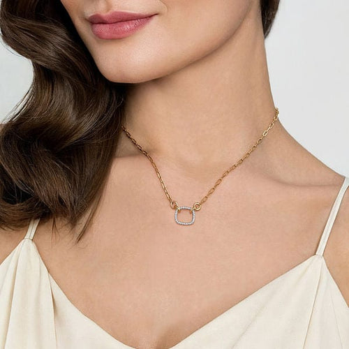14K White & Yellow Gold Open Cushion Shape Diamond Hollow Paperclip Chain Necklace - NK7732M45JJ-Gabriel & Co.-Renee Taylor Gallery