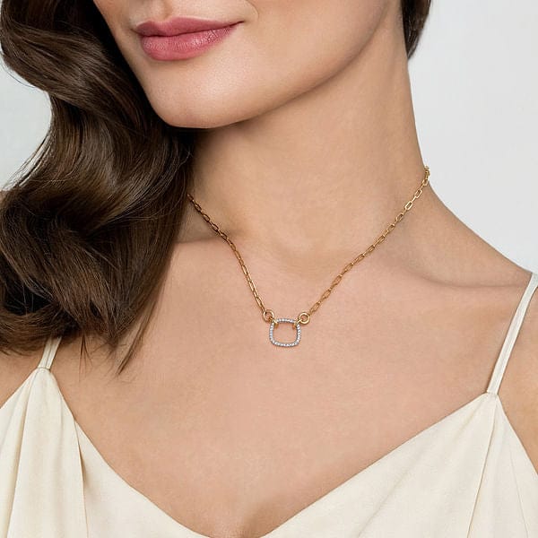 14K White & Yellow Gold Open Cushion Shape Diamond Hollow Paperclip Chain Necklace - NK7732M45JJ-Gabriel & Co.-Renee Taylor Gallery
