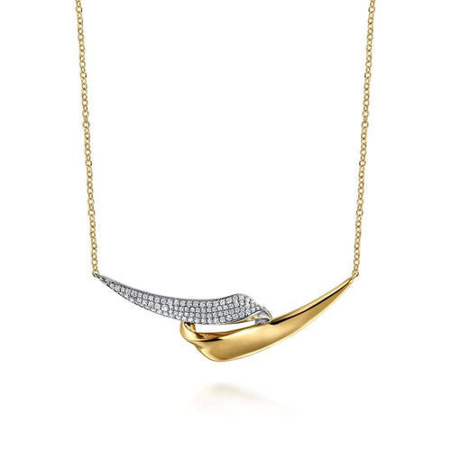 14K White Yellow Gold Pave Diamond Bypass Bar Necklace – NK7827M45JJ-Gabriel & Co.-Renee Taylor Gallery