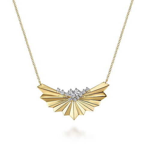 14K White & Yellow Gold Radiant Fan Diamond Cut and Cluster Diamond Bar Necklace - NK7824M45JJ-Gabriel & Co.-Renee Taylor Gallery