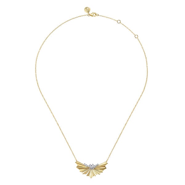 14K White & Yellow Gold Radiant Fan Diamond Cut and Cluster Diamond Bar Necklace - NK7824M45JJ-Gabriel & Co.-Renee Taylor Gallery