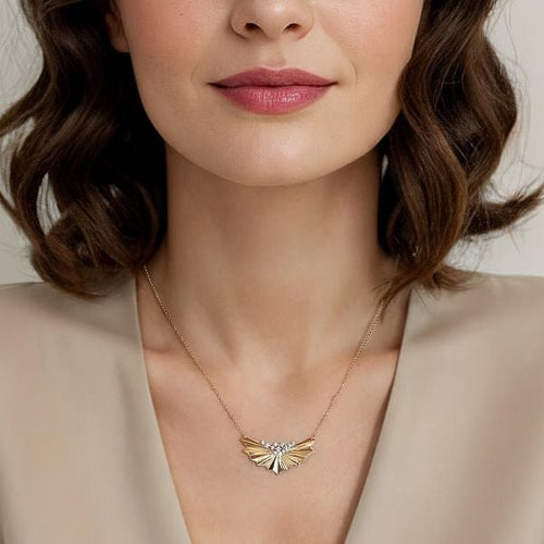 14K White & Yellow Gold Radiant Fan Diamond Cut and Cluster Diamond Bar Necklace - NK7824M45JJ-Gabriel & Co.-Renee Taylor Gallery