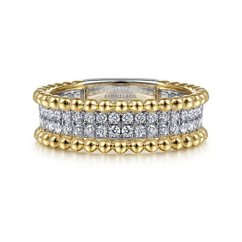 14K White-Yellow Gold Three Row Diamond and Bujukan Bead Ring - LR52019M45JJ-Gabriel & Co.-Renee Taylor Gallery