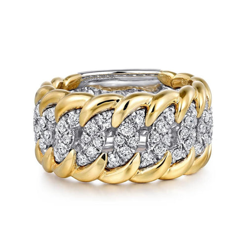 14K White-Yellow Gold Wide Diamond Pave Band – LR51397M84JJ-Gabriel & Co.-Renee Taylor Gallery