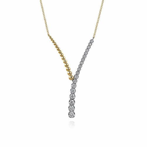 14K White and Yellow Gold Bujukan RD Beads and Diamond Y Necklace Bujukan Collection - NK7800M45JJ-Gabriel & Co.-Renee Taylor Gallery