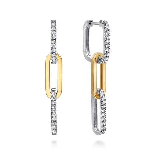 14K White and Yellow Gold Diamond and Hollow Link Chain Earrings - EG15121M45JJ-Gabriel & Co.-Renee Taylor Gallery