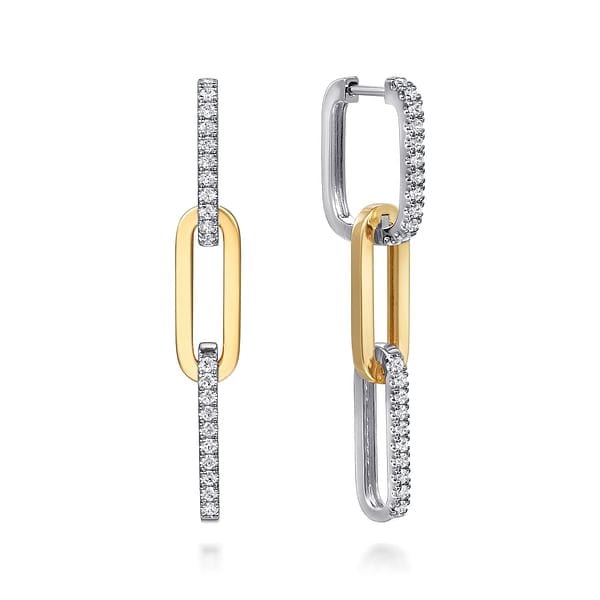 14K White and Yellow Gold Diamond and Hollow Link Chain Earrings - EG15121M45JJ-Gabriel & Co.-Renee Taylor Gallery