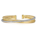 14K White and Yellow Gold Diamond Bujukan Criss Cross Bangle - BG4898-62M45JJ-Gabriel & Co.-Renee Taylor Gallery