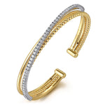 14K White and Yellow Gold Diamond Bujukan Criss Cross Bangle - BG4898-62M45JJ-Gabriel & Co.-Renee Taylor Gallery