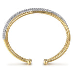 14K White and Yellow Gold Diamond Bujukan Criss Cross Bangle - BG4898-62M45JJ-Gabriel & Co.-Renee Taylor Gallery
