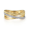 14K White and Yellow Gold Diamond Criss Cross Bujukan Ladies Ring - LR52551M45JJ-Gabriel & Co.-Renee Taylor Gallery
