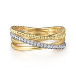 14K White and Yellow Gold Diamond Criss Cross Bujukan Ladies Ring - LR52551M45JJ-Gabriel & Co.-Renee Taylor Gallery