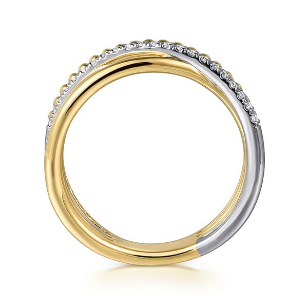 14K White and Yellow Gold Diamond Criss Cross Bujukan Ladies Ring - LR52551M45JJ-Gabriel & Co.-Renee Taylor Gallery