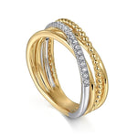 14K White and Yellow Gold Diamond Criss Cross Bujukan Ladies Ring - LR52551M45JJ-Gabriel & Co.-Renee Taylor Gallery
