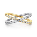 14K White and Yellow Gold Diamond RD Criss Cross Ring Lusso Collection - LR53046M45JJ-Gabriel & Co.-Renee Taylor Gallery