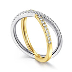 14K White and Yellow Gold Diamond RD Criss Cross Ring Lusso Collection - LR53046M45JJ-Gabriel & Co.-Renee Taylor Gallery