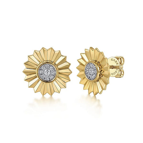 14K White and Yellow Gold Diamond Cut Stud Earrings - EG15046M45JJ-Gabriel & Co.-Renee Taylor Gallery