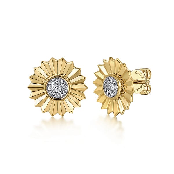 14K White and Yellow Gold Diamond Cut Stud Earrings - EG15046M45JJ-Gabriel & Co.-Renee Taylor Gallery