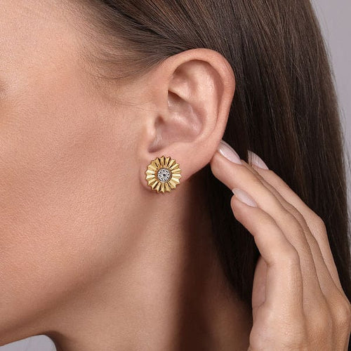14K White and Yellow Gold Diamond Cut Stud Earrings - EG15046M45JJ-Gabriel & Co.-Renee Taylor Gallery