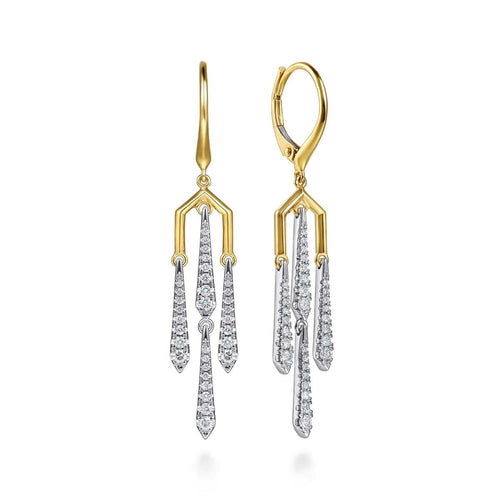 14K White and Yellow Gold Diamond RD Drop Chandelier Earrings Kaslique Collection - EG15716M45JJ-Gabriel & Co.-Renee Taylor Gallery