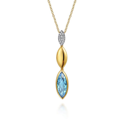 14K White and Yellow Gold Diamond and Marquise Blue Topaz Drop Necklace – NK7880M45BT-Gabriel & Co.-Renee Taylor Gallery