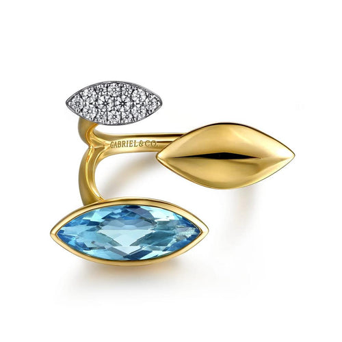 14K White and Yellow Gold Diamond and Marquise Blue Topaz Ladies Ring – LR52844M45BT-Gabriel & Co.-Renee Taylor Gallery