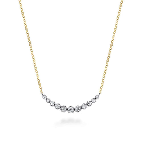 14K White and Yellow Gold Graduating RD Diamond Curved Bar Necklace Lusso Collection - NK8285M45JJ-Gabriel & Co.-Renee Taylor Gallery