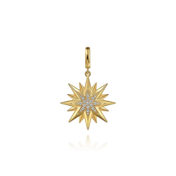 14K Yellow Gold Diamond Starburst Medallion Pendant 24mm - PT7546Y45JJ-Gabriel & Co.-Renee Taylor Gallery