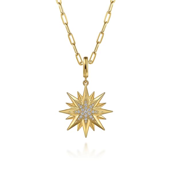 14K Yellow Gold Diamond Starburst Medallion Pendant 24mm - PT7546Y45JJ-Gabriel & Co.-Renee Taylor Gallery