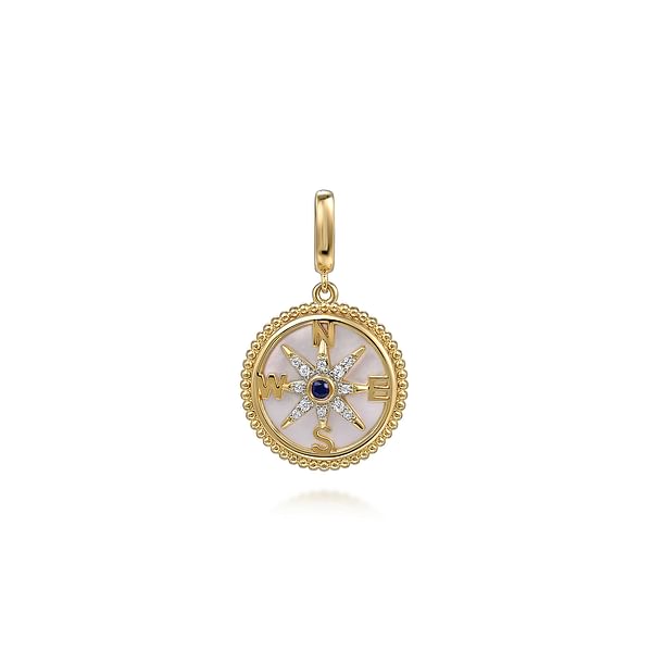14K Yellow Gold 18mm Bujukan Diamond Compass & Mother of Pearl Medallion Pendant - PT6640Y45MC-Gabriel & Co.-Renee Taylor Gallery