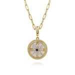 14K Yellow Gold 18mm Bujukan Diamond Compass & Mother of Pearl Medallion Pendant - PT6640Y45MC-Gabriel & Co.-Renee Taylor Gallery